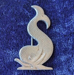 Vintage 925 Sterling Silver Designer Birks Whale Brooch Pin